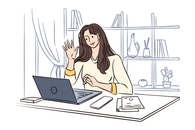 Mujer asistiendo a reunión en línea  Ilustración