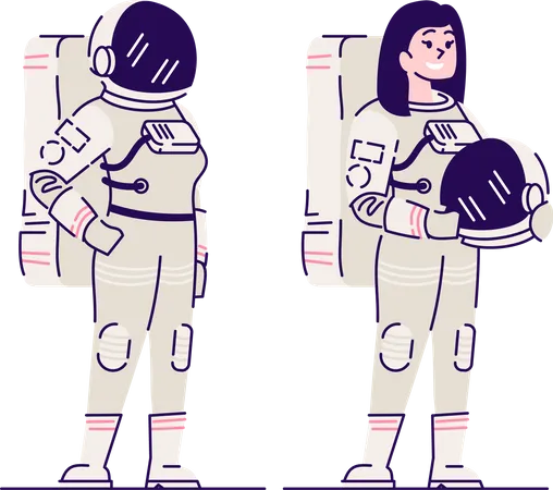 Mujer Astronauta Con Casco Ilustracion Vectorial Plana Cosmonauta Sonriente Explorador Espacial Con Casco Personaje De Dibujos Animados Aislado Sobre Fondo Blanco Mision Espacial Exploracion Del Universo Ilustración