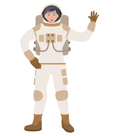 Mujer astronauta saludando  Ilustración