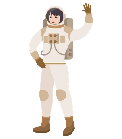 Mujer astronauta saludando  Ilustración