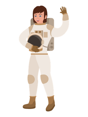 Mujer astronauta saludando  Ilustración