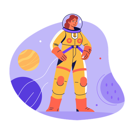 Mujer astronauta con traje  Ilustración