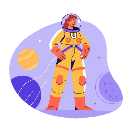 Mujer astronauta con traje  Ilustración