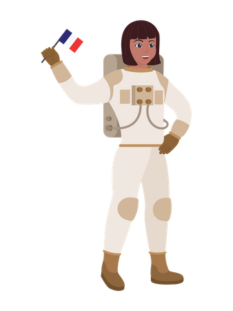 Mujer astronauta sosteniendo la bandera de Francia  Ilustración