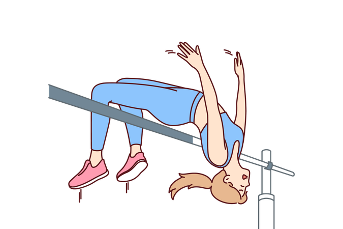 Mujer atleta hace salto de altura sobre la barra  Ilustración