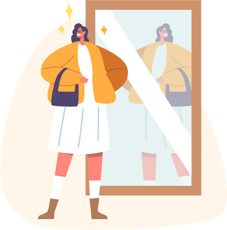 Mirada de mujer atractiva en el espejo  Ilustración