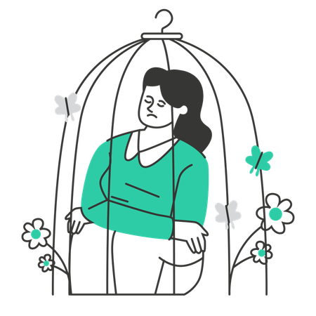 Mujer atrapada en sus propios pensamientos  Ilustración