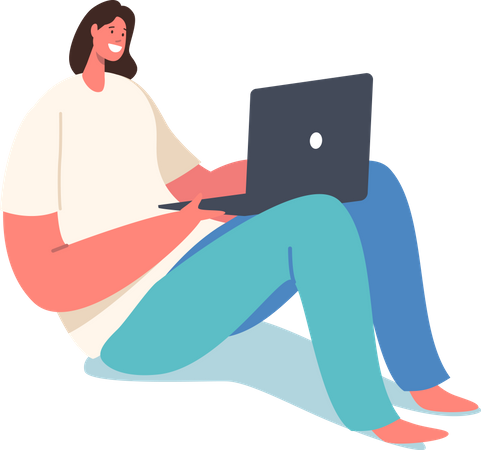 Mujer independiente trabajando en una computadora portátil  Ilustración