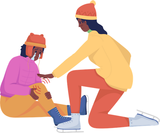 Mujer ayuda a niño con lesión  Ilustración
