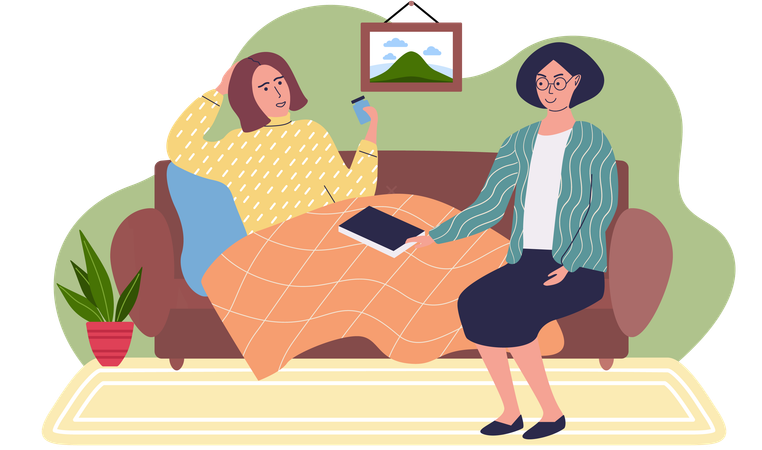 Mujer ayudando al paciente a tratar  Ilustración
