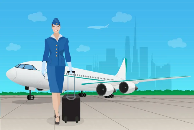 Azafata de línea aérea femenina  Ilustración