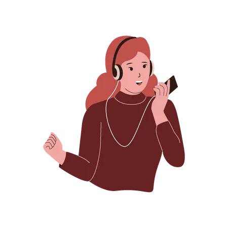 Mujer bailando con auriculares  Ilustración