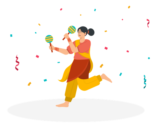 Mujer bailando con maracas  Ilustración