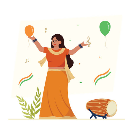 Mujer bailando en el día de la independencia india  Ilustración