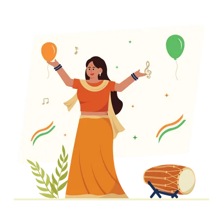 Mujer bailando en el día de la independencia india  Ilustración