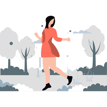 Mujer bailando felizmente en un clima hermoso  Ilustración