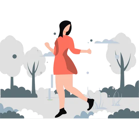 Mujer bailando felizmente en un clima hermoso  Ilustración