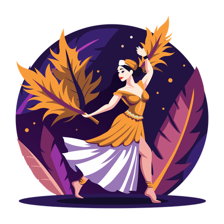 Mujer bailando samba en la temporada de otoño  Ilustración