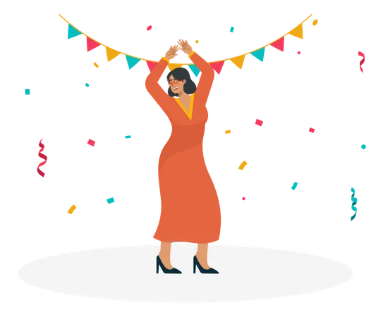 Mujer bailando y disfrutando de la fiesta  Ilustración