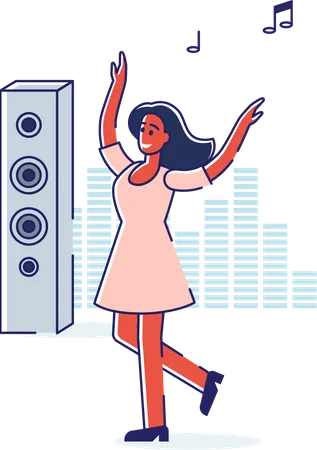 Mujer bailando y disfrutando de la música.  Ilustración