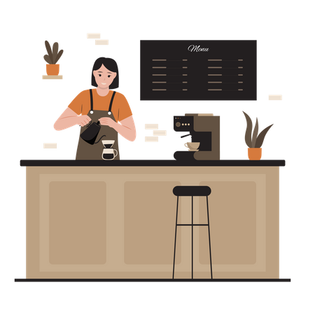 Mujer barista haciendo café  Ilustración