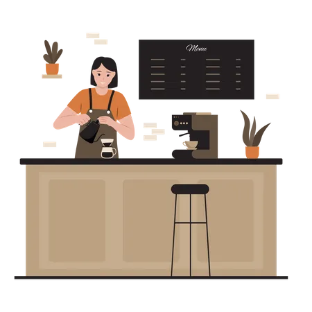 Mujer barista haciendo café  Ilustración