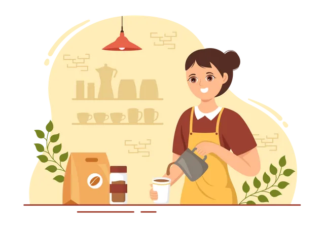 Barista mujer haciendo café  Ilustración