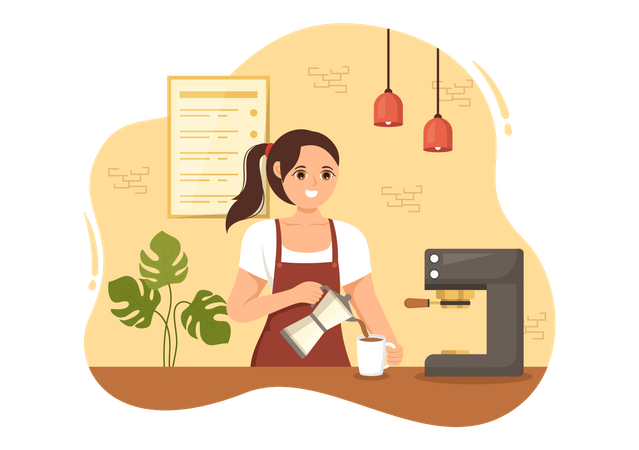 Barista mujer haciendo café  Ilustración