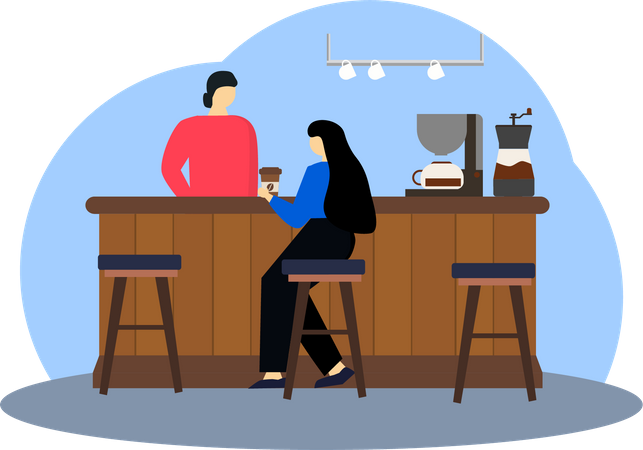 Mujer barista servidor café  Ilustración