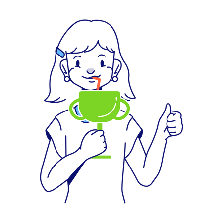 Mujer bebe un cóctel de una copa trofeo  Illustration
