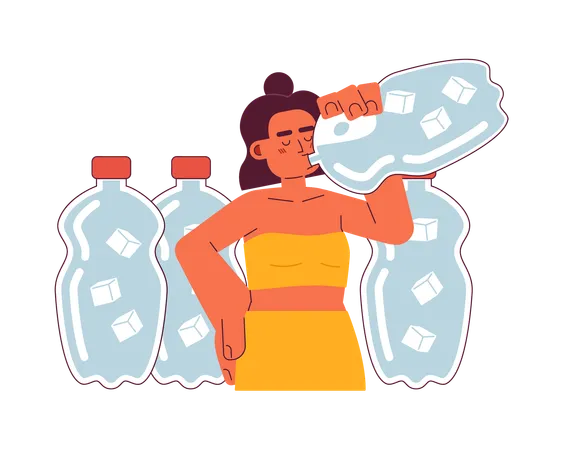 Mujer bebiendo agua de botella  Ilustración
