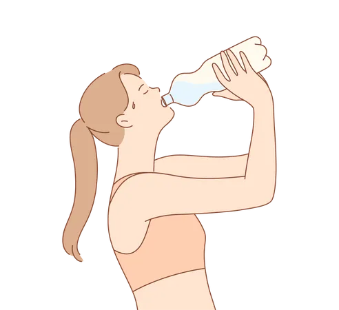 Mujer bebiendo agua después del entrenamiento  Ilustración