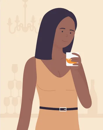 Mujer bebiendo alcohol  Ilustración