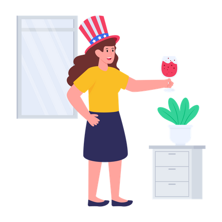 Mujer bebiendo alcohol el día de la independencia  Ilustración