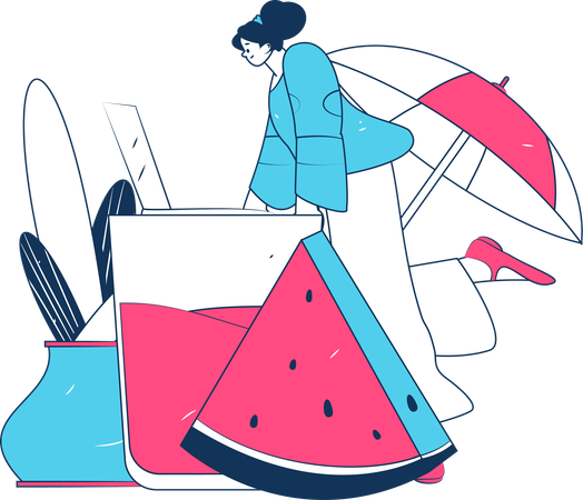 Mujer bebiendo jugo de fruta  Ilustración