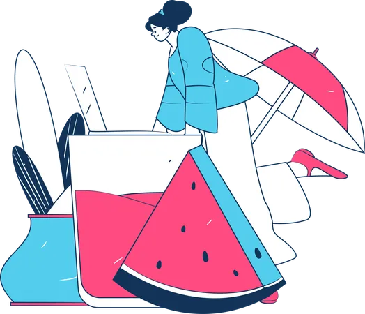 Mujer bebiendo jugo de fruta  Ilustración