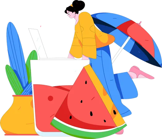 Mujer bebiendo jugo de fruta  Ilustración