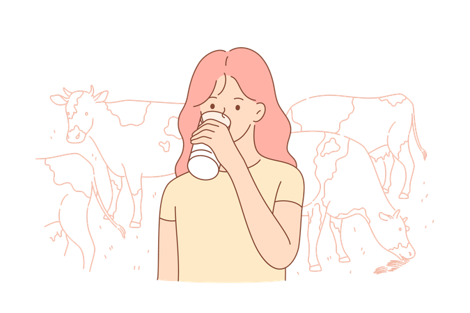 Mujer bebiendo leche  Ilustración