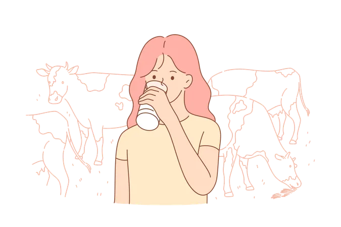 Mujer bebiendo leche  Ilustración