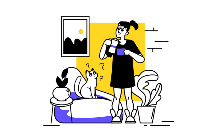 Mujer bebiendo té en casa  Ilustración