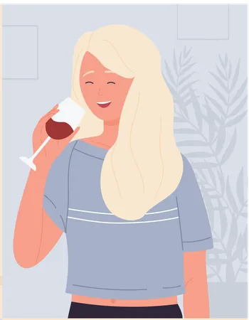 Mujer bebiendo vino  Ilustración