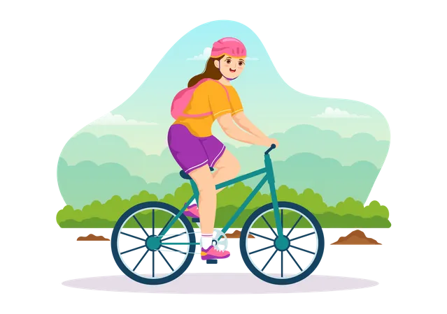 Ilustracion De Ciclismo De Montana Con Ciclismo Por Las Montanas Para Deportes Ocio Y Estilo De Vida Saludable En Plantillas Dibujadas A Mano De Dibujos Animados Planos Ilustración