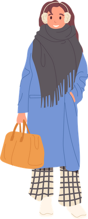 Mujer bonita joven que demuestra ropa de invierno de moda  Ilustración