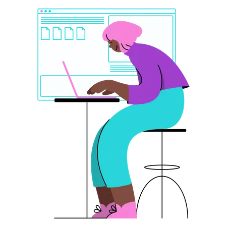 Mujer buscando datos en un navegador virtual  Ilustración