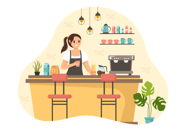Mujer barista de café haciendo café  Ilustración