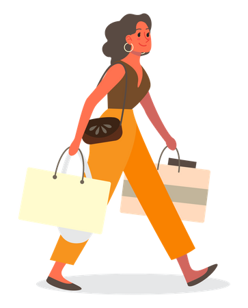 Mujer caminando con bolsas de compras  Ilustración