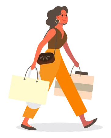 Mujer caminando con bolsas de compras  Ilustración