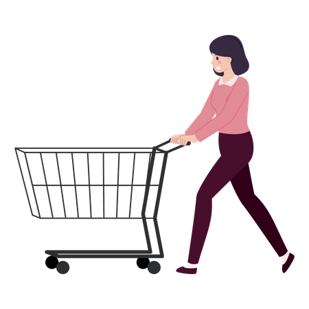 Mujer caminando con carrito de compras  Ilustración