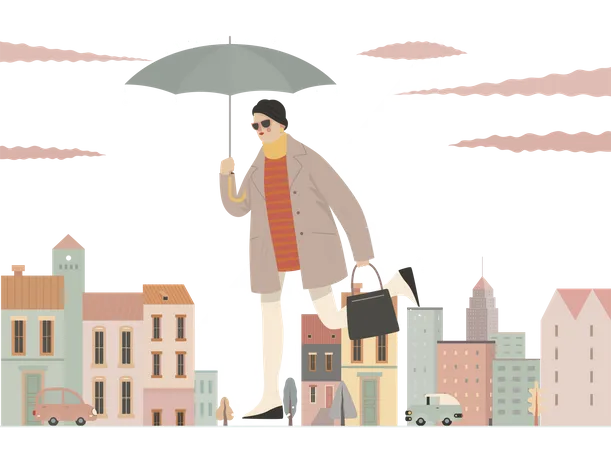 Mujer caminando con maletín  Ilustración