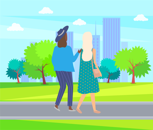 Mujer caminando en el parque  Ilustración